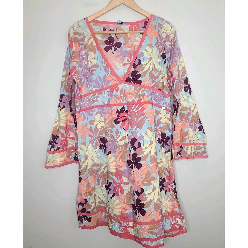 TED‎ BAKER Floral Tunic Mini Dress 3/4 Sleeve 100% Cotton Sequins